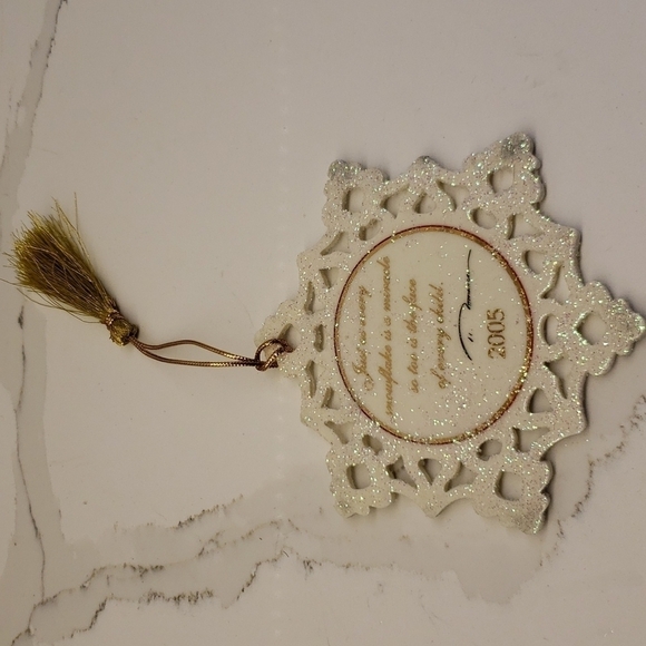 trisha Romance 2005 Ornament Porcelain Snowflake Gold Tassel 4.5"Diam - Picture 5 of 8